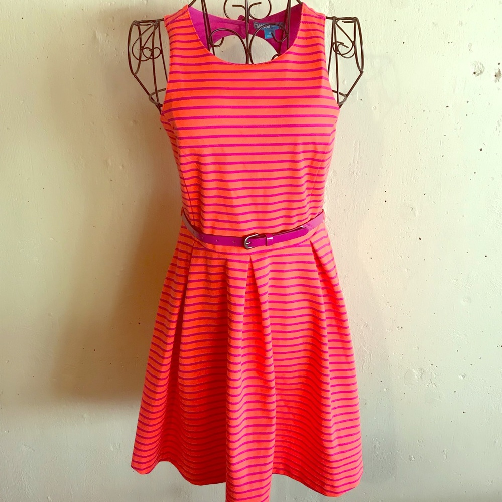 Nanette Lepore L’Amour M Neon Orange Dress Striped